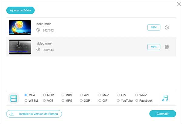 Ajouter des vidéos mov