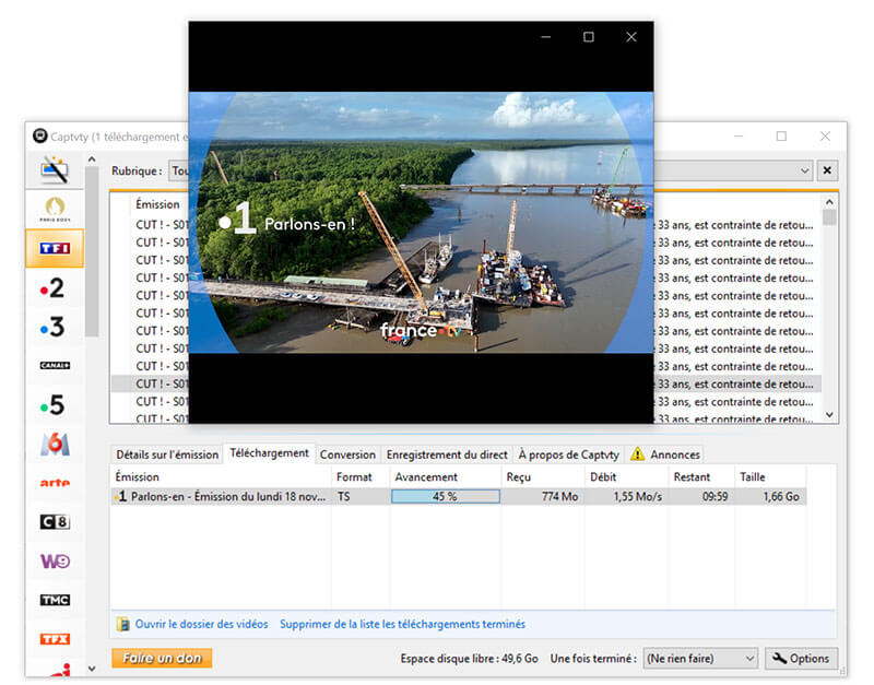 La progression du téléchargement