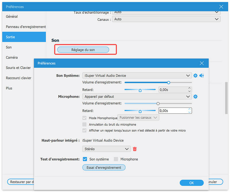 Définir le réglage du son