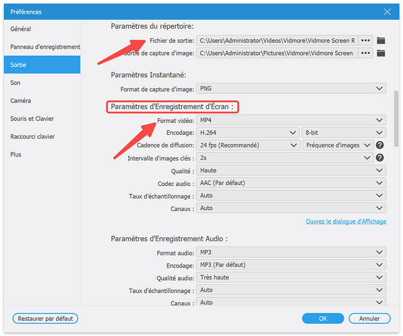 Ajuster les paramètres d’Enregistrement d’Écran