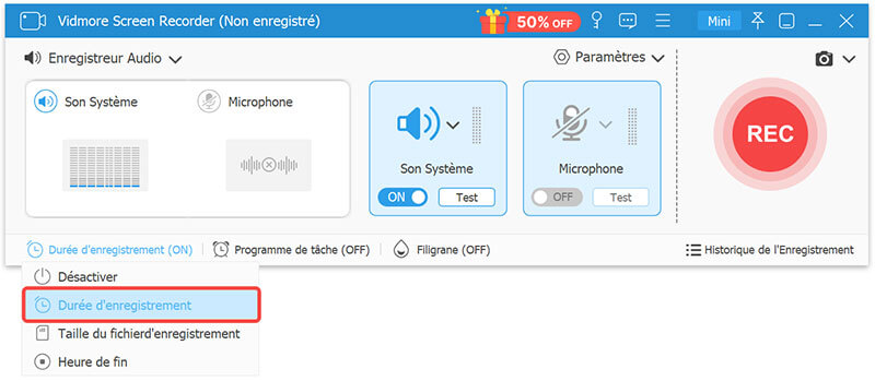 Régler la durée de d'enregistrement