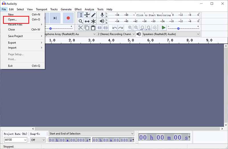 Ouvrir un fichier dans Audacity
