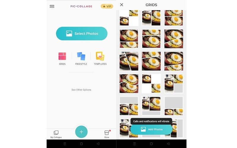 Interface de création de collages Piccollage