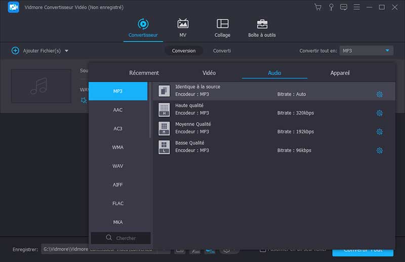 Sortie de sélection